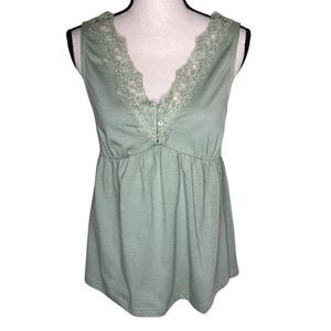 Heyson Celery Green Jersey Knit and Lace Y2K, Baby Doll Top Size S